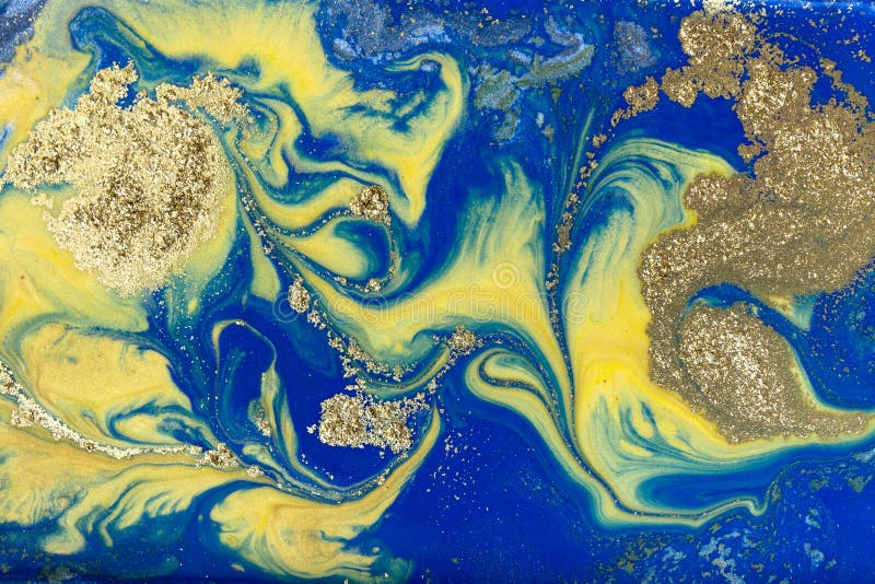 Μπλε χρυσό marbling σχέδιο Χρυσή μαρμάρινη υγρή σύσταση στοκ εικόνες